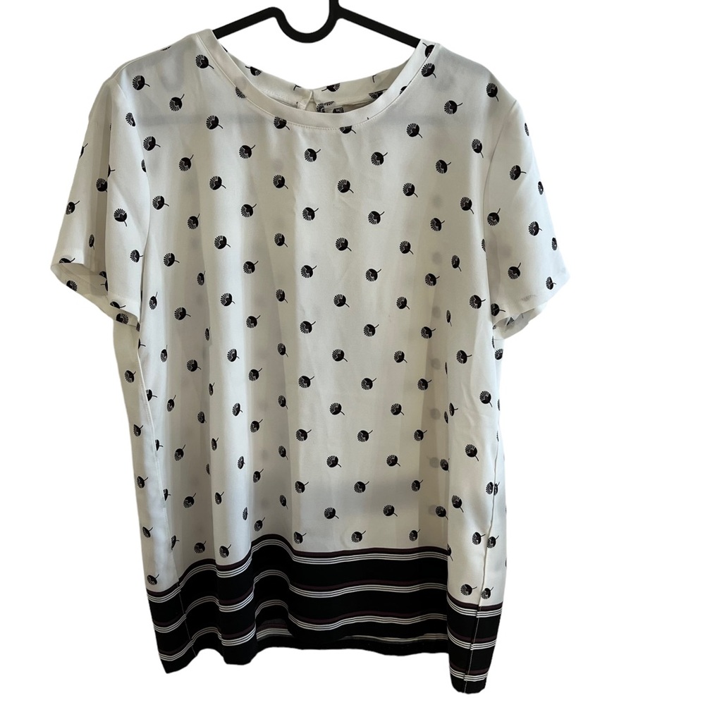 2/$15 Ann Taylor LOFT Outlet Women White Short Sleeve Blouse Medium printed